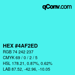 Código de color: HEX #4AF2ED | qconv.com