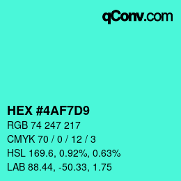 Color code: HEX #4AF7D9 | qconv.com