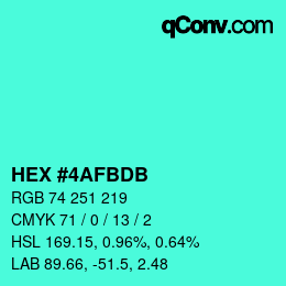 Color code: HEX #4AFBDB | qconv.com