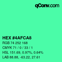 カラーコード: HEX #4AFCA8 | qconv.com