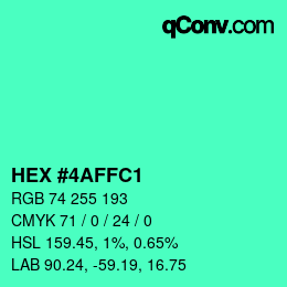 Color code: HEX #4AFFC1 | qconv.com
