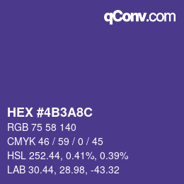 Color code: HEX #4B3A8C | qconv.com