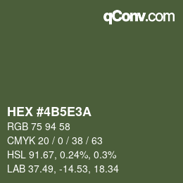 Color code: HEX #4B5E3A | qconv.com