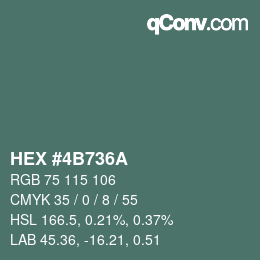 Farbcode: HEX #4B736A | qconv.com