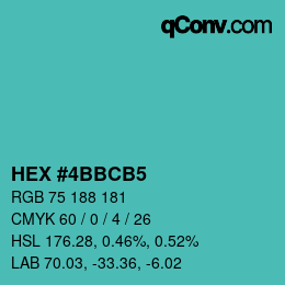 Color code: HEX #4BBCB5 | qconv.com