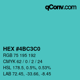 カラーコード: HEX #4BC3C0 | qconv.com