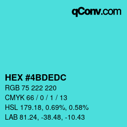 Color code: HEX #4BDEDC | qconv.com