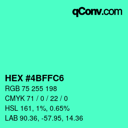 颜色代码: HEX #4BFFC6 | qconv.com
