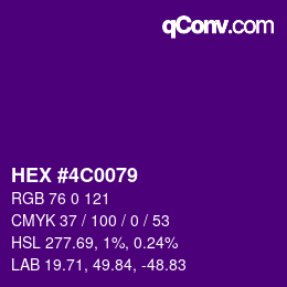 Code couleur: HEX #4C0079 | qconv.com