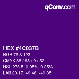 Color code: HEX #4C037B | qconv.com