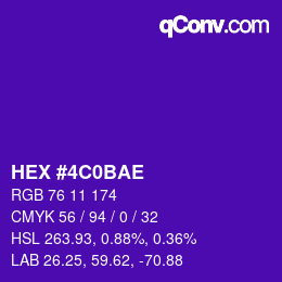カラーコード: HEX #4C0BAE | qconv.com