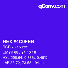 颜色代码: HEX #4C0FEB | qconv.com