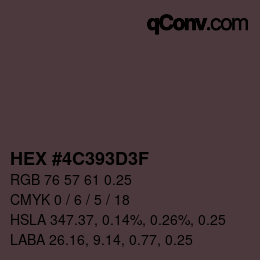 Code couleur: HEX #4C393D3F | qconv.com