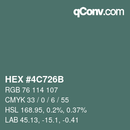 Color code: HEX #4C726B | qconv.com