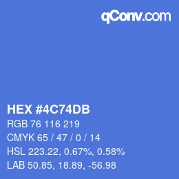 カラーコード: HEX #4C74DB | qconv.com