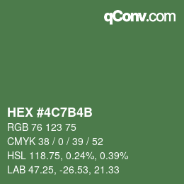Color code: HEX #4C7B4B | qconv.com