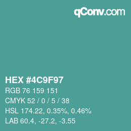 カラーコード: HEX #4C9F97 | qconv.com