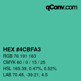 カラーコード: HEX #4CBFA3 | qconv.com