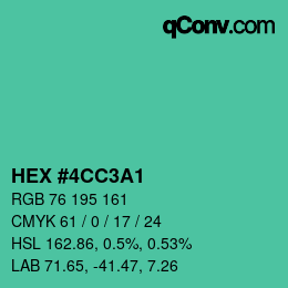 カラーコード: HEX #4CC3A1 | qconv.com
