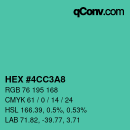 カラーコード: HEX #4CC3A8 | qconv.com