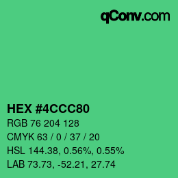 カラーコード: HEX #4CCC80 | qconv.com