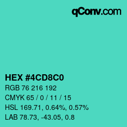 颜色代码: HEX #4CD8C0 | qconv.com