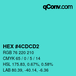 颜色代码: HEX #4CDCD2 | qconv.com