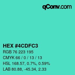 カラーコード: HEX #4CDFC3 | qconv.com