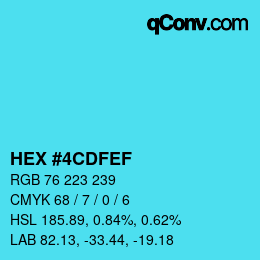 カラーコード: HEX #4CDFEF | qconv.com