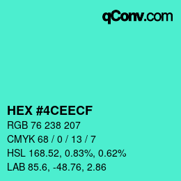 Color code: HEX #4CEECF | qconv.com