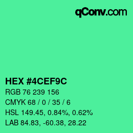Color code: HEX #4CEF9C | qconv.com