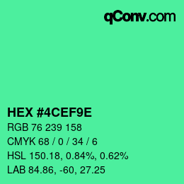 Color code: HEX #4CEF9E | qconv.com