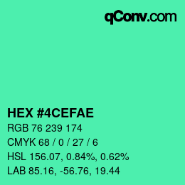 Color code: HEX #4CEFAE | qconv.com