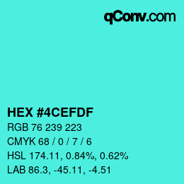 Color code: HEX #4CEFDF | qconv.com