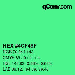 Color code: HEX #4CF48F | qconv.com