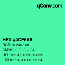 カラーコード: HEX #4CF6A8 | qconv.com
