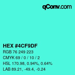 Color code: HEX #4CF9DF | qconv.com