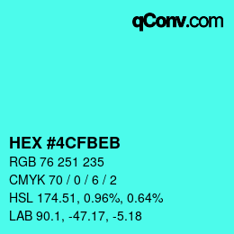 颜色代码: HEX #4CFBEB | qconv.com