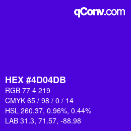 カラーコード: HEX #4D04DB | qconv.com