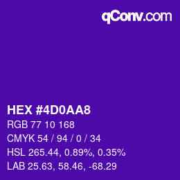 Color code: HEX #4D0AA8 | qconv.com