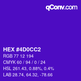 カラーコード: HEX #4D0CC2 | qconv.com