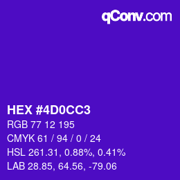 カラーコード: HEX #4D0CC3 | qconv.com