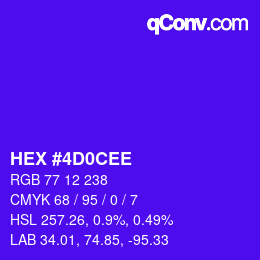 Color code: HEX #4D0CEE | qconv.com
