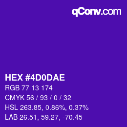 Color code: HEX #4D0DAE | qconv.com