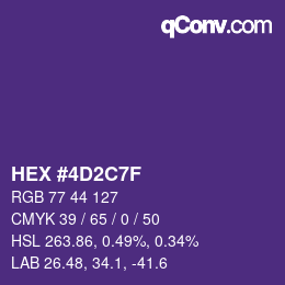 Color code: HEX #4D2C7F | qconv.com
