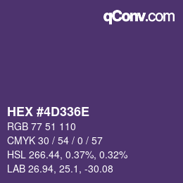 Color code: HEX #4D336E | qconv.com