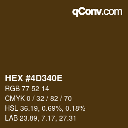 Color code: HEX #4D340E | qconv.com