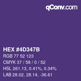 Color code: HEX #4D347B | qconv.com