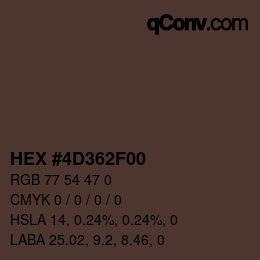 颜色代码: HEX #4D362F00 | qconv.com