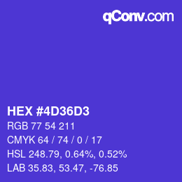Color code: HEX #4D36D3 | qconv.com